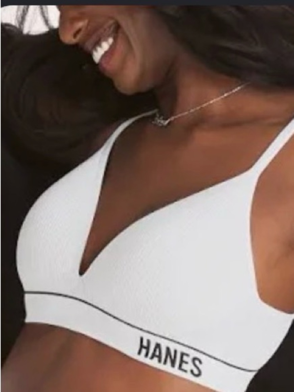 Hanes Cream Ribbed Wireless Light Support Bra with Contrast Trim